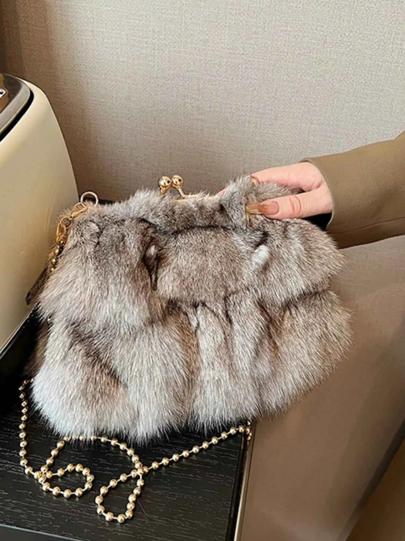 Furry Chain Crossbody Bag