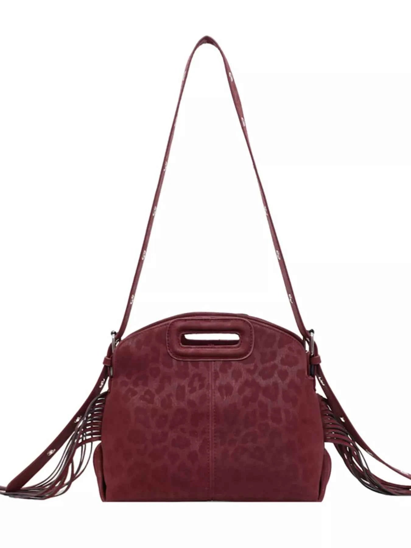 Fringe Leopard Handle Crossbody Bag