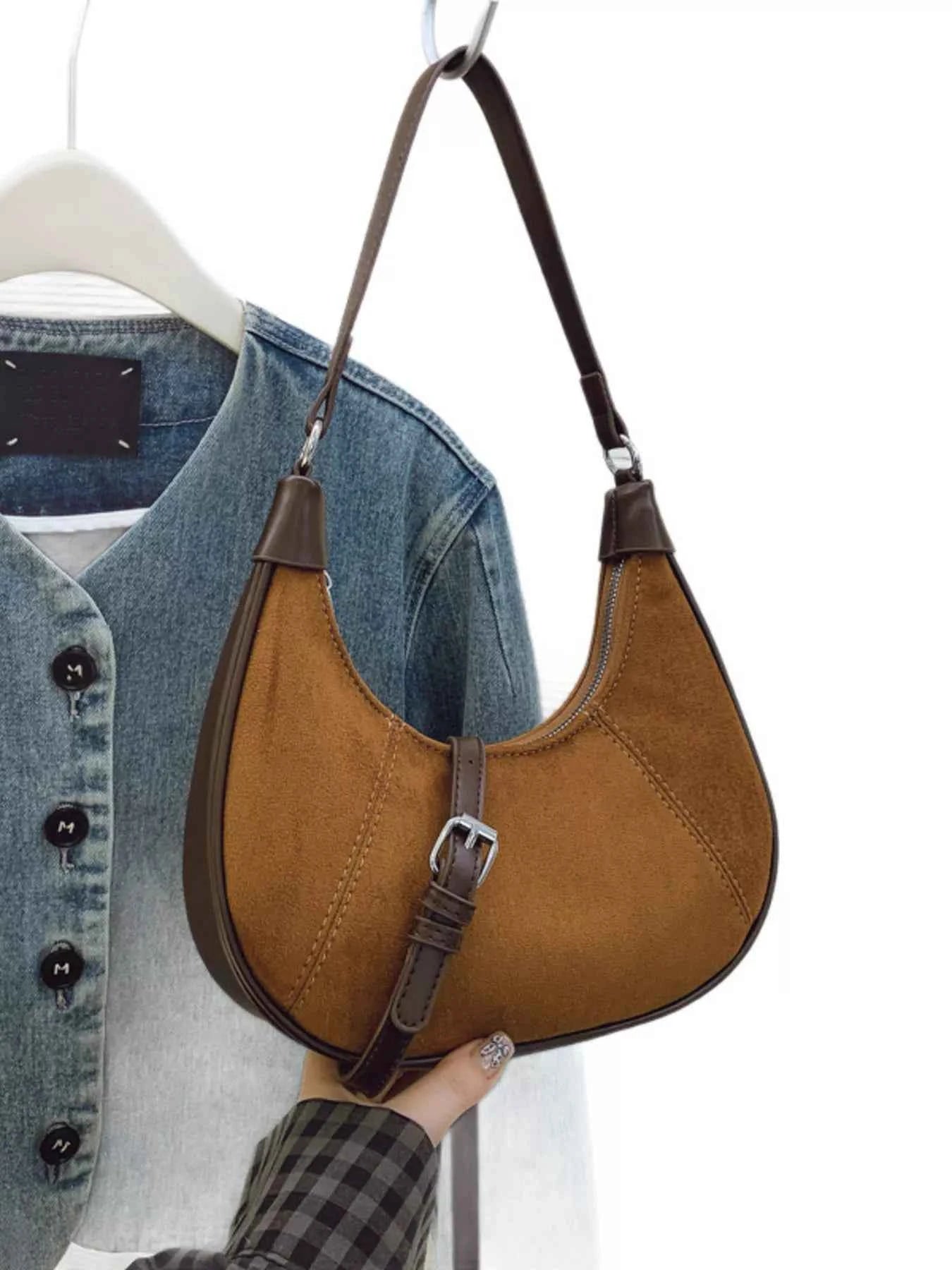 Suede Crescent Shoulder Bag