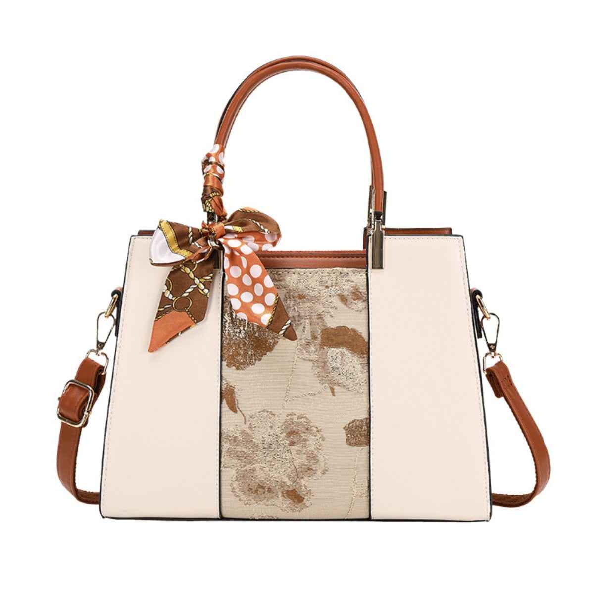Top Handle Handbag with Scarf Accent
