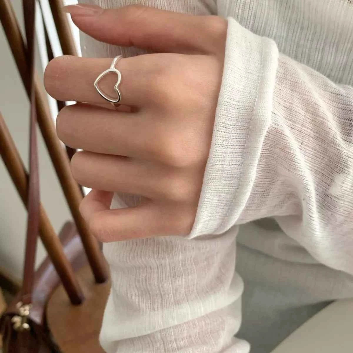 925 Sterling Silver Heart Open Ring