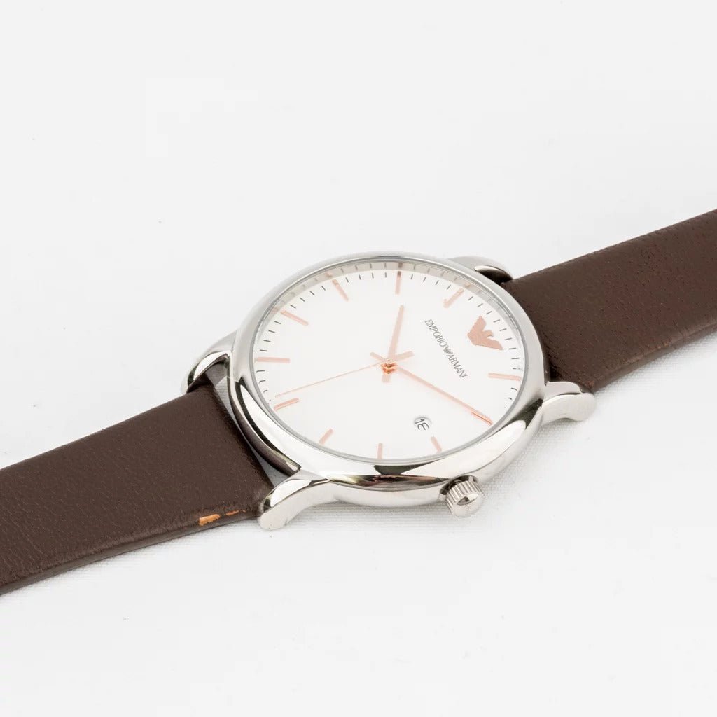 Emporio Armani Herren White Dial Brown Leather Strap Watch For Men Ar11103 -korean beauty