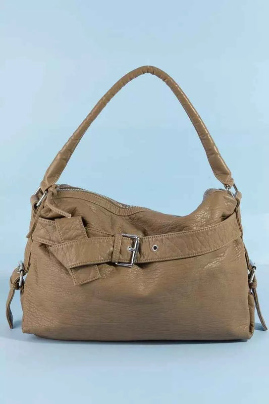 Fame Buckle Strap Detail Leather Handbag