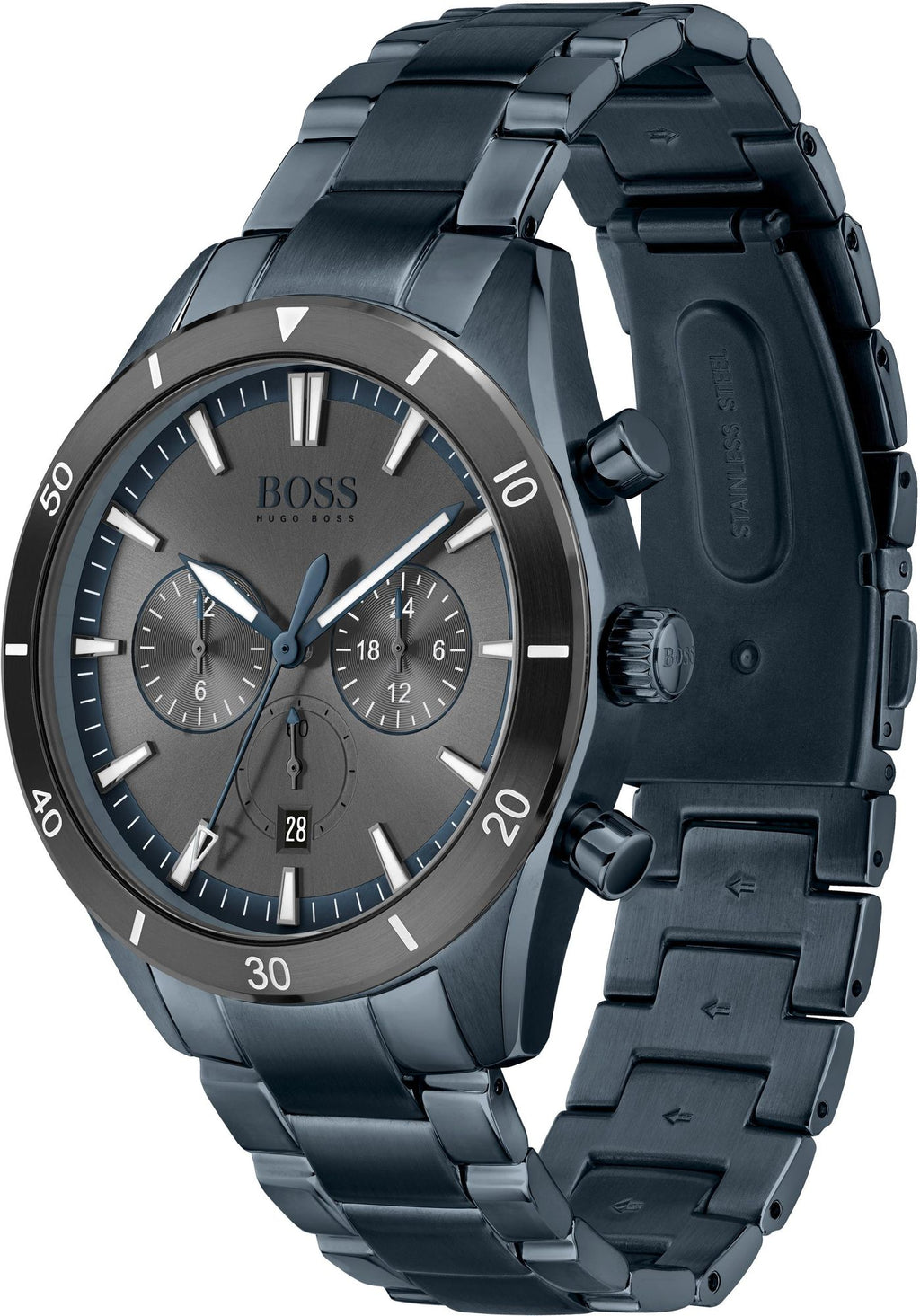 Hugo Boss Mens 1513865 Chronograph Blue Stainless Steel Watch -korean beauty