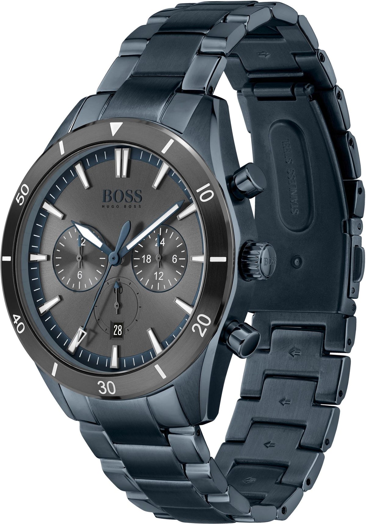 Hugo Boss Mens 1513865 Chronograph Blue Stainless Steel Watch -korean beauty