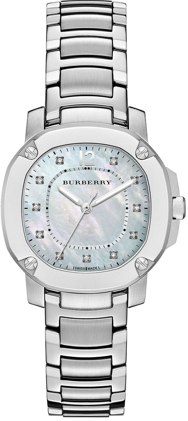 Burberry The Britain Diamonds Mother Of Pearl Dial Silver Steel Strap Watch For Women Bby1804 -korean beauty