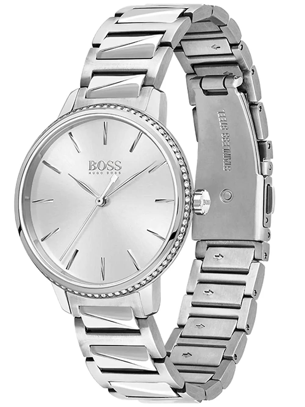 Hugo Boss Womens 1502539 Signature Silver Tone Stainless Steel Watch -korean beauty