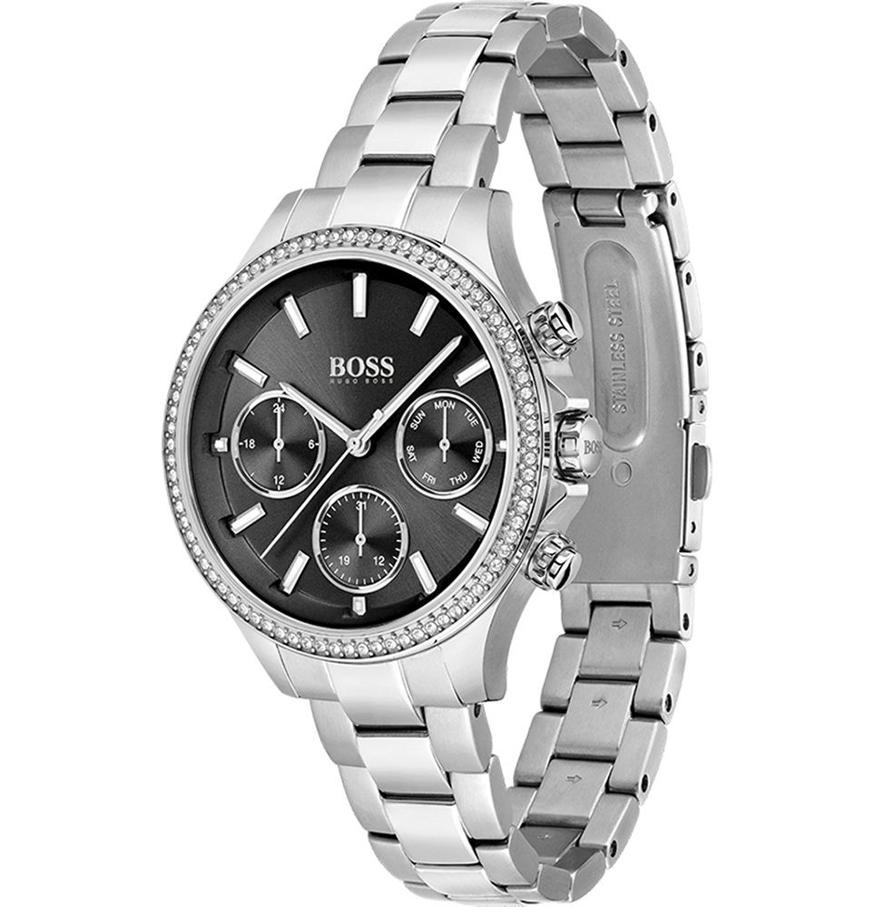Hugo Boss Womens 1502593 Pandora Silver Tone Stainless Steel Watch With Black Dial -korean beauty