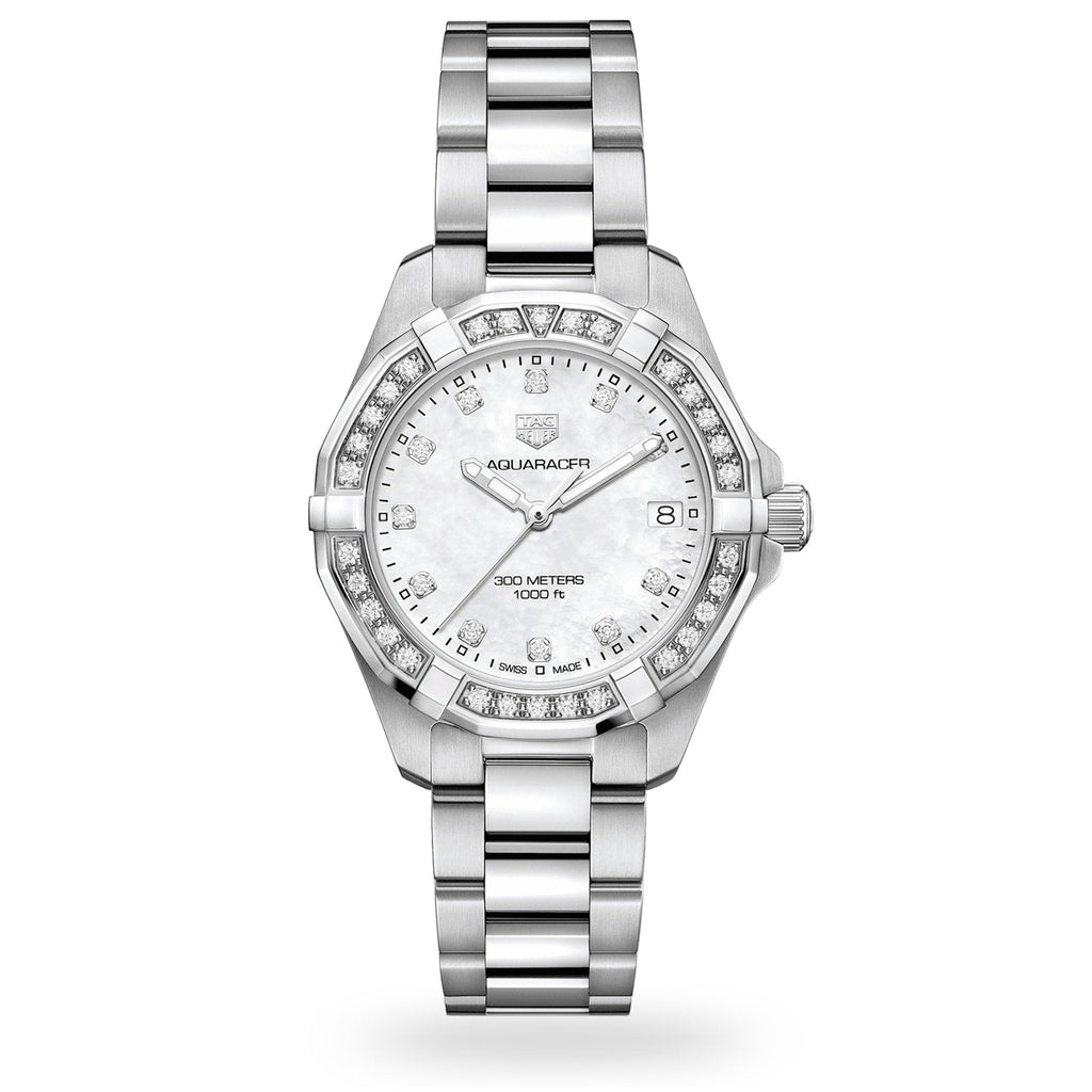 Tag Heuer Aquaracer Diamonds White Dial Silver Steel Strap Watch For Women Wbd1415 Ba0741 -korean beauty