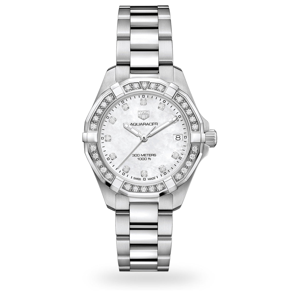 Tag Heuer Aquaracer Diamonds White Dial Silver Steel Strap Watch For Women Wbd1415 Ba0741 -korean beauty