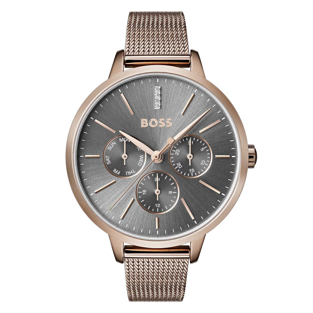 Hugo Boss Womens 1502424 Symphony Gold Tone Mesh Bracelet Watch -korean beauty