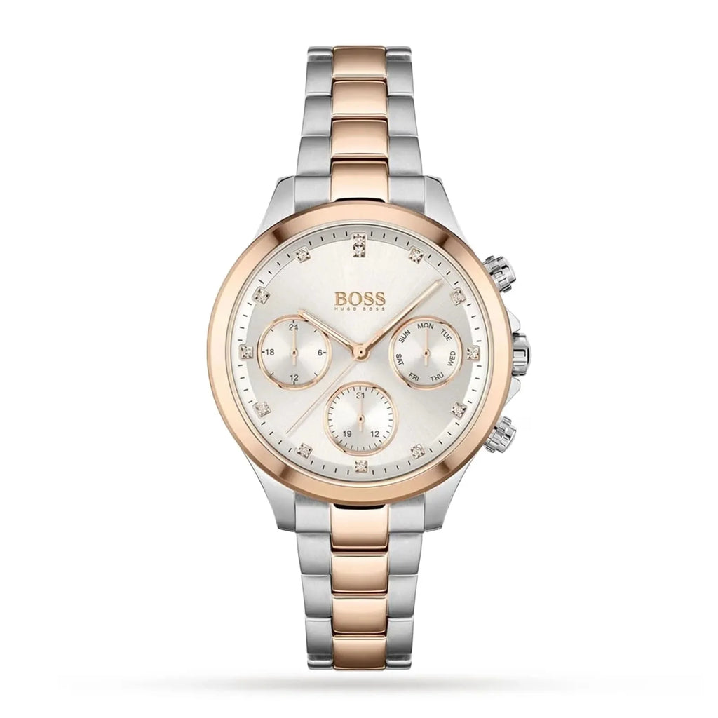 Hugo Boss Womens 1502564 Pandora Two Tone Stainless Steel Watch With Rose Gold Accents -korean beauty
