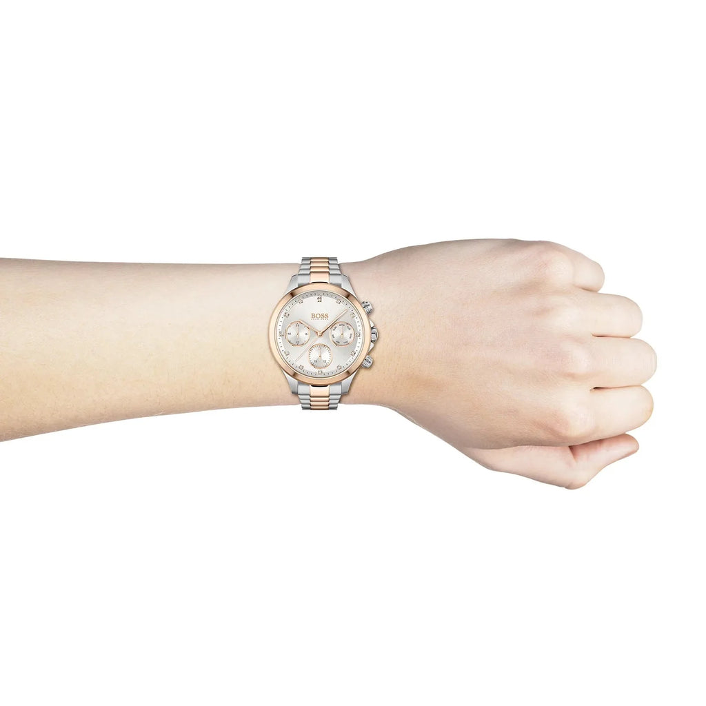 Hugo Boss Womens 1502564 Pandora Two Tone Stainless Steel Watch With Rose Gold Accents -korean beauty