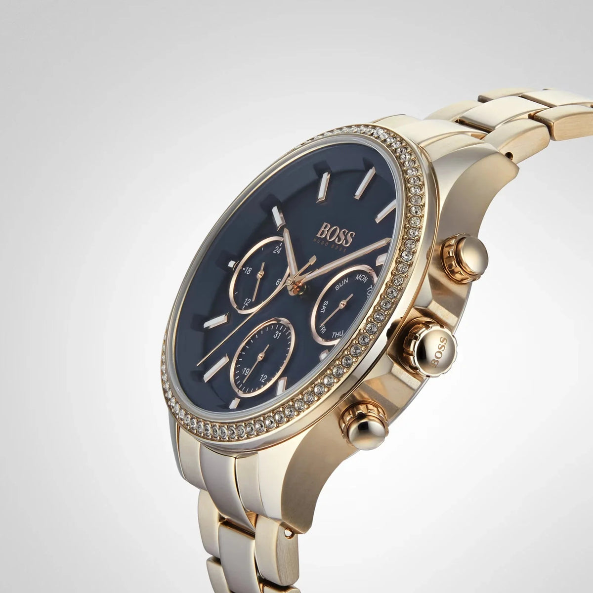 Hugo Boss Womens 1502566 Pandora Gold Tone Stainless Steel Watch With Blue Dial -korean beauty