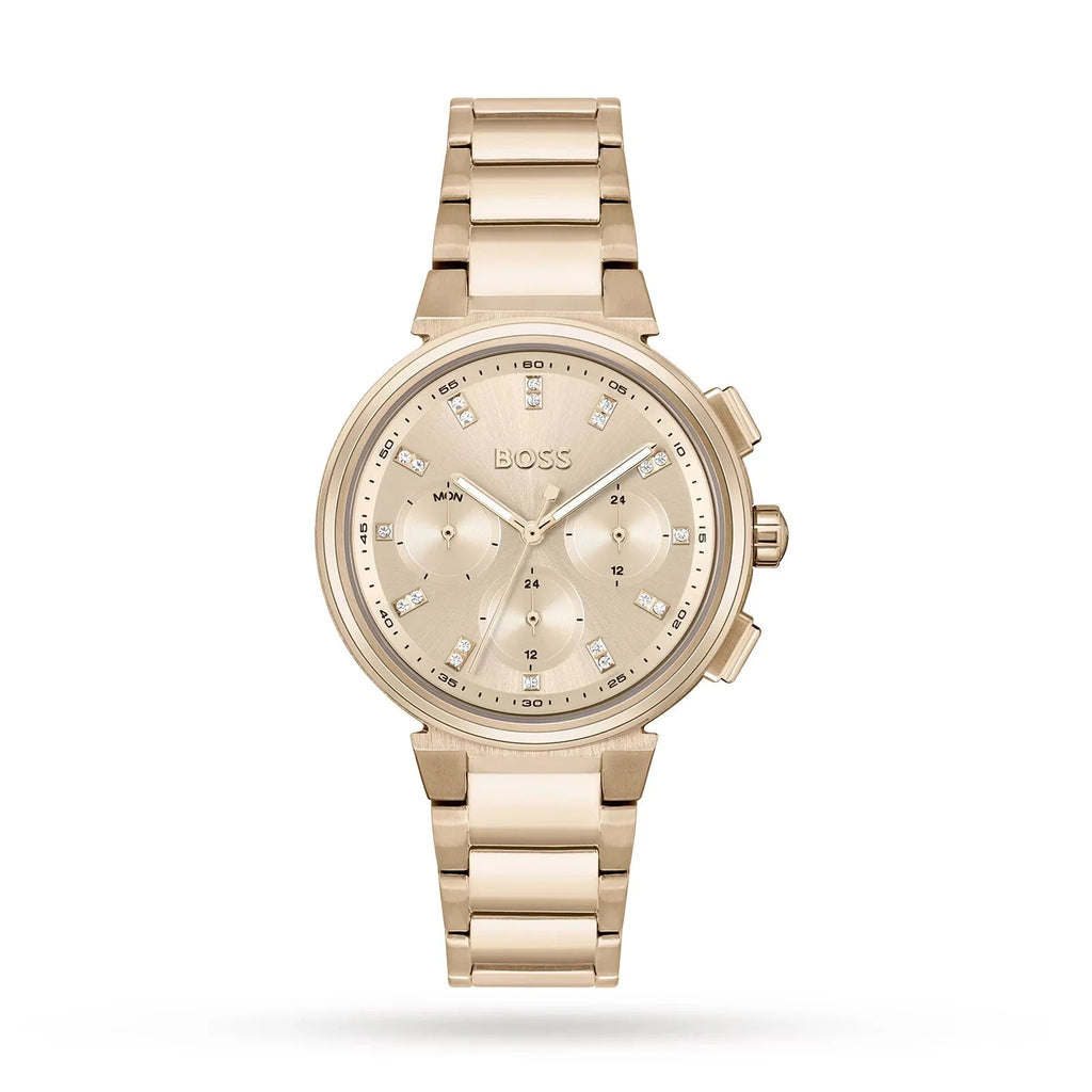 Hugo Boss Womens 1502592 Pandora Gold Tone Stainless Steel Watch With Black Dial -korean beauty