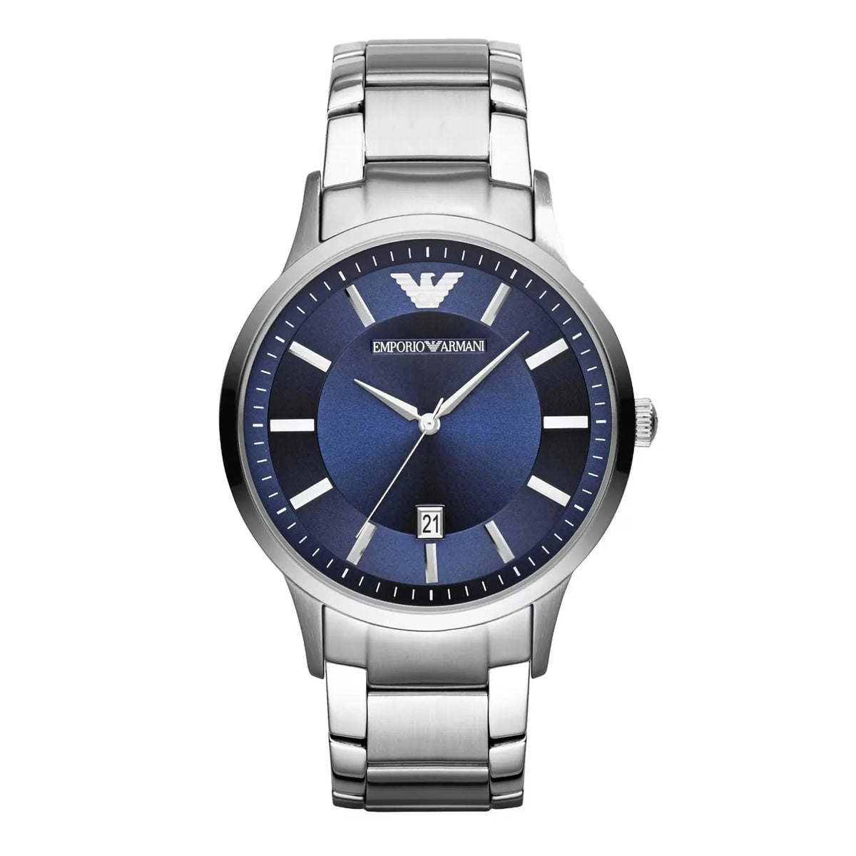 Emporio Armani Mens Ar11180 Silver Tone Stainless Steel Watch With Blue Dial -korean beauty