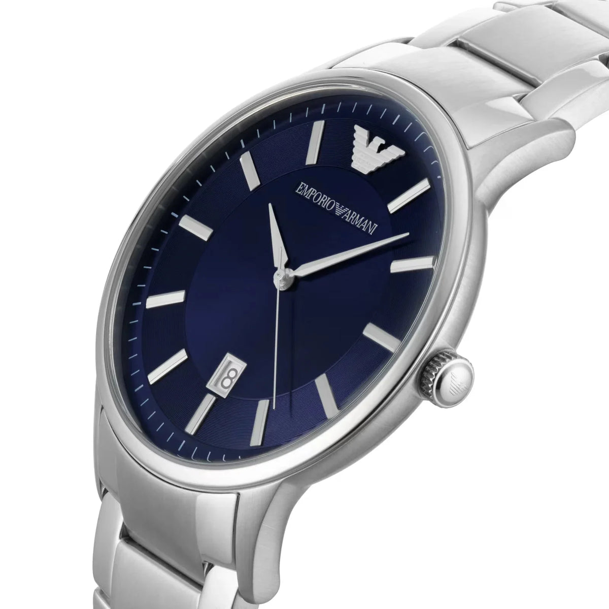 Emporio Armani Mens Ar11180 Silver Tone Stainless Steel Watch With Blue Dial -korean beauty