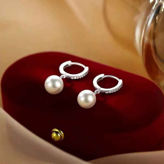 Pearl Drop Hoop Earrings