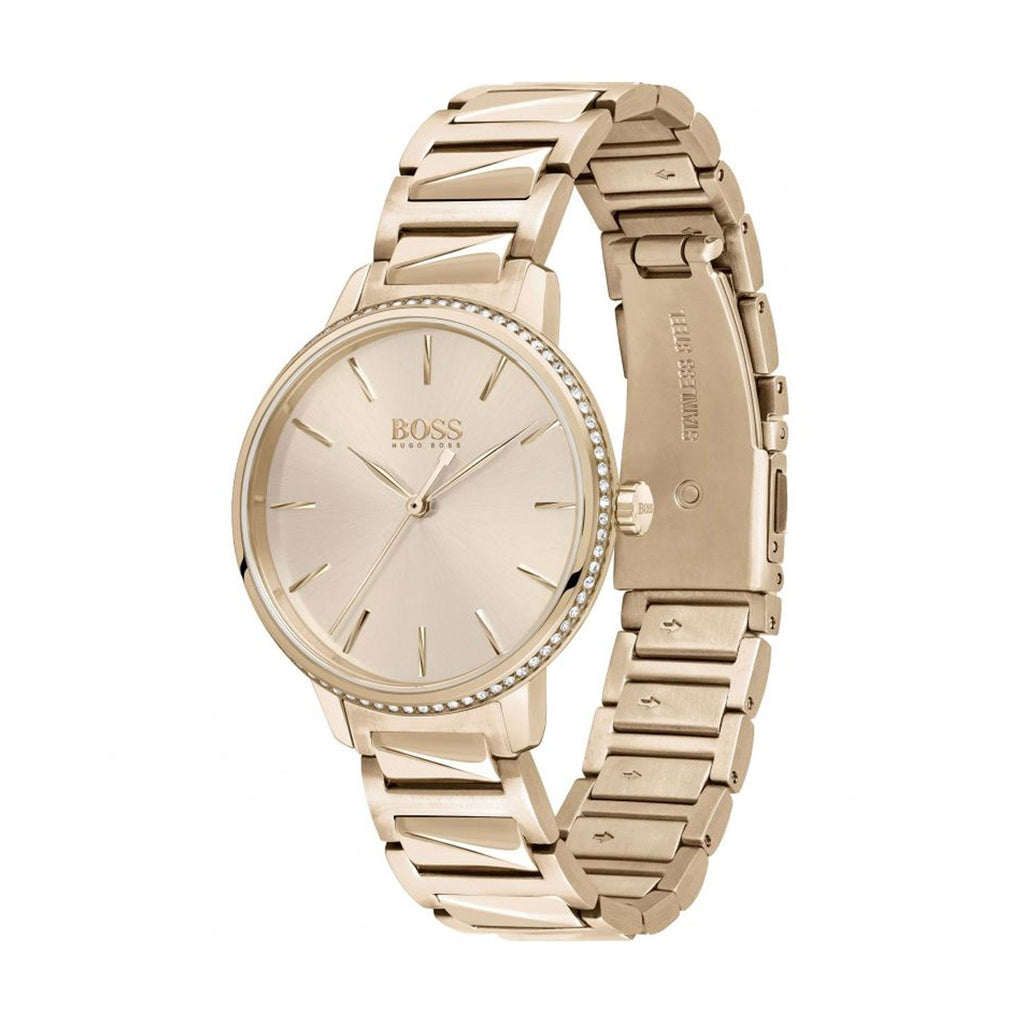 Hugo Boss Womens 1502540 Signature Rose Gold Tone Stainless Steel Watch -korean beauty