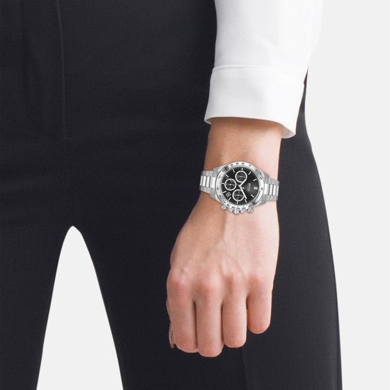 Hugo Boss Mens 1502614 Chronograph Stainless Steel Watch With Black Dial -korean beauty