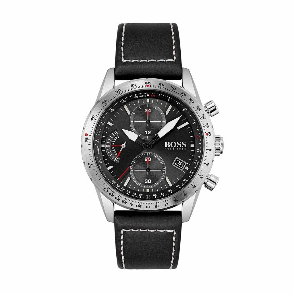 Hugo Boss Mens 1513853 Chronograph Pilot Edition Watch With Black Leather Strap -korean beauty