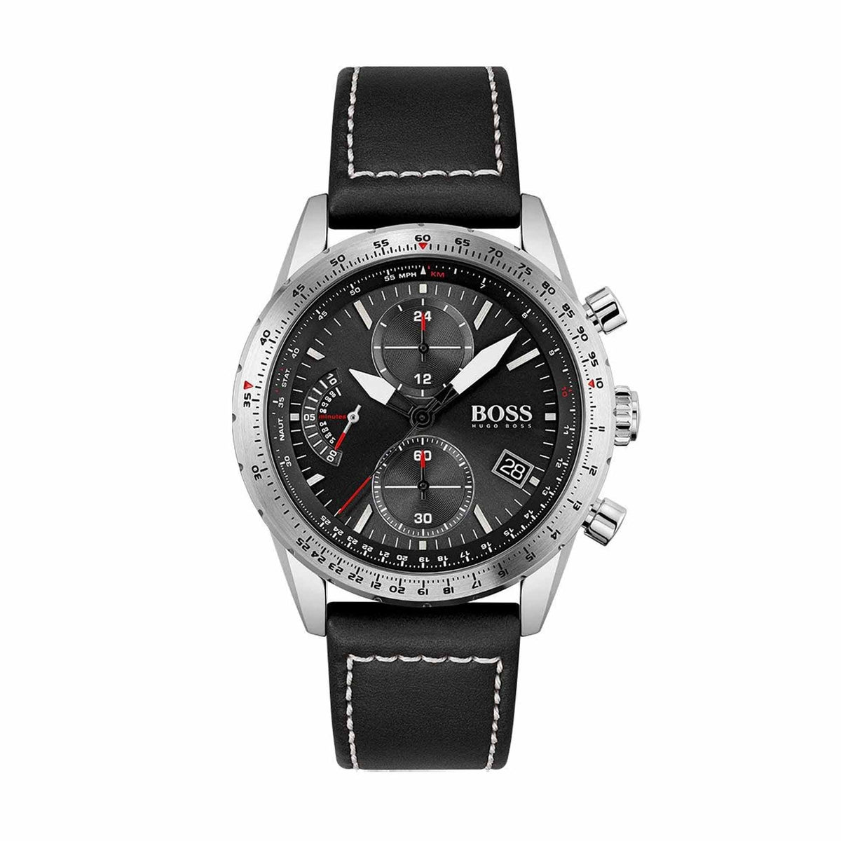 Hugo Boss Mens 1513853 Chronograph Pilot Edition Watch With Black Leather Strap -korean beauty