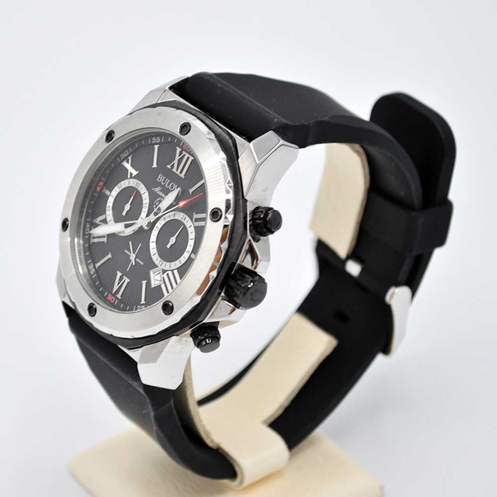 Bulova Marine Star Chronograph Black Dial Black Rubber Strap Watch For Men 98b127 -korean beauty
