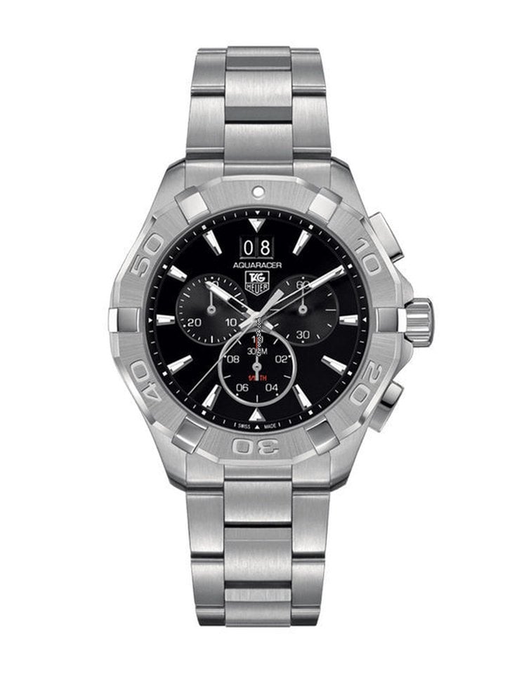 Tag Heuer Aquaracer Quartz Chronograph Black Dial Silver Steel Strap Watch For Men Cay1110 Ba0927 -korean beauty