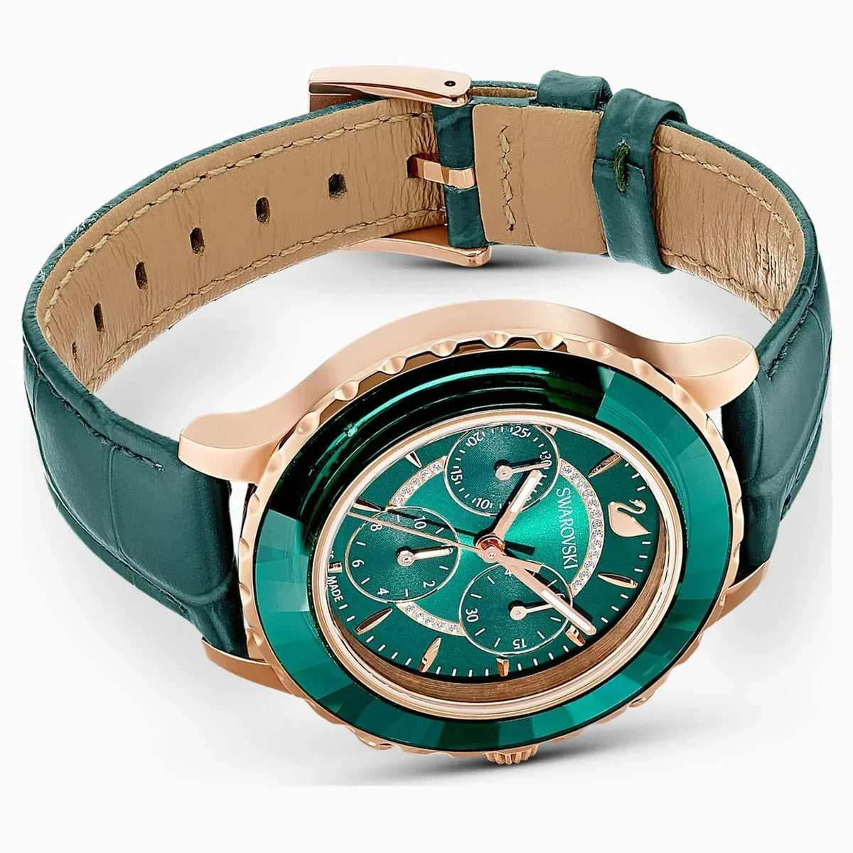 Swarovski Octea Lux Chrono Ladies Green Rose Gold Watch 5452498 -korean beauty