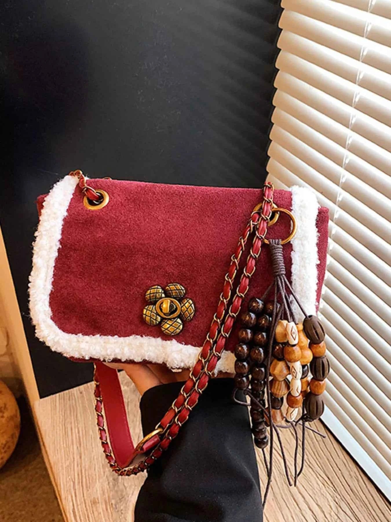 Fluffy Trim Shoulder Bag