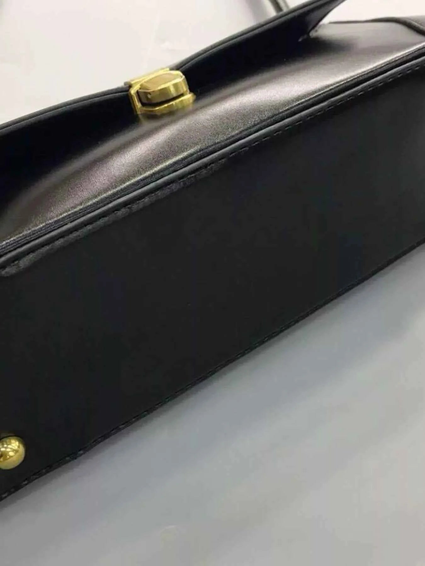 Leather Shoulder Bag with Golden Clasp