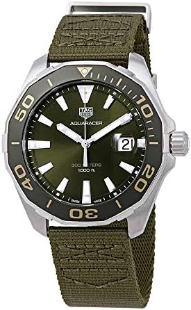 Tag Heuer Aquaracer Black Dial Khakhi Green Nato Strap Watch For Men Way101e Fc8222 -korean beauty