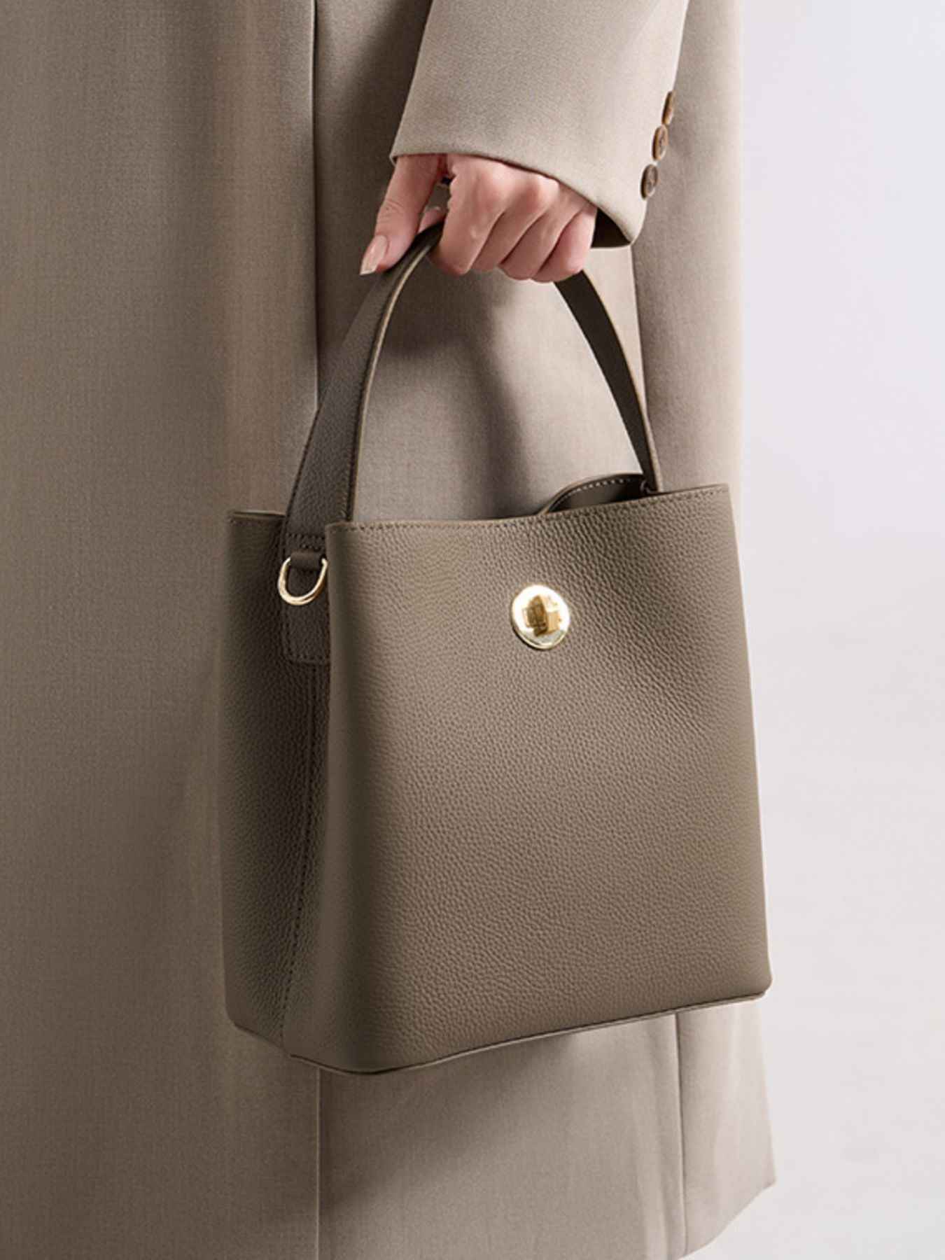 Leather Bucket Crossbody Bag