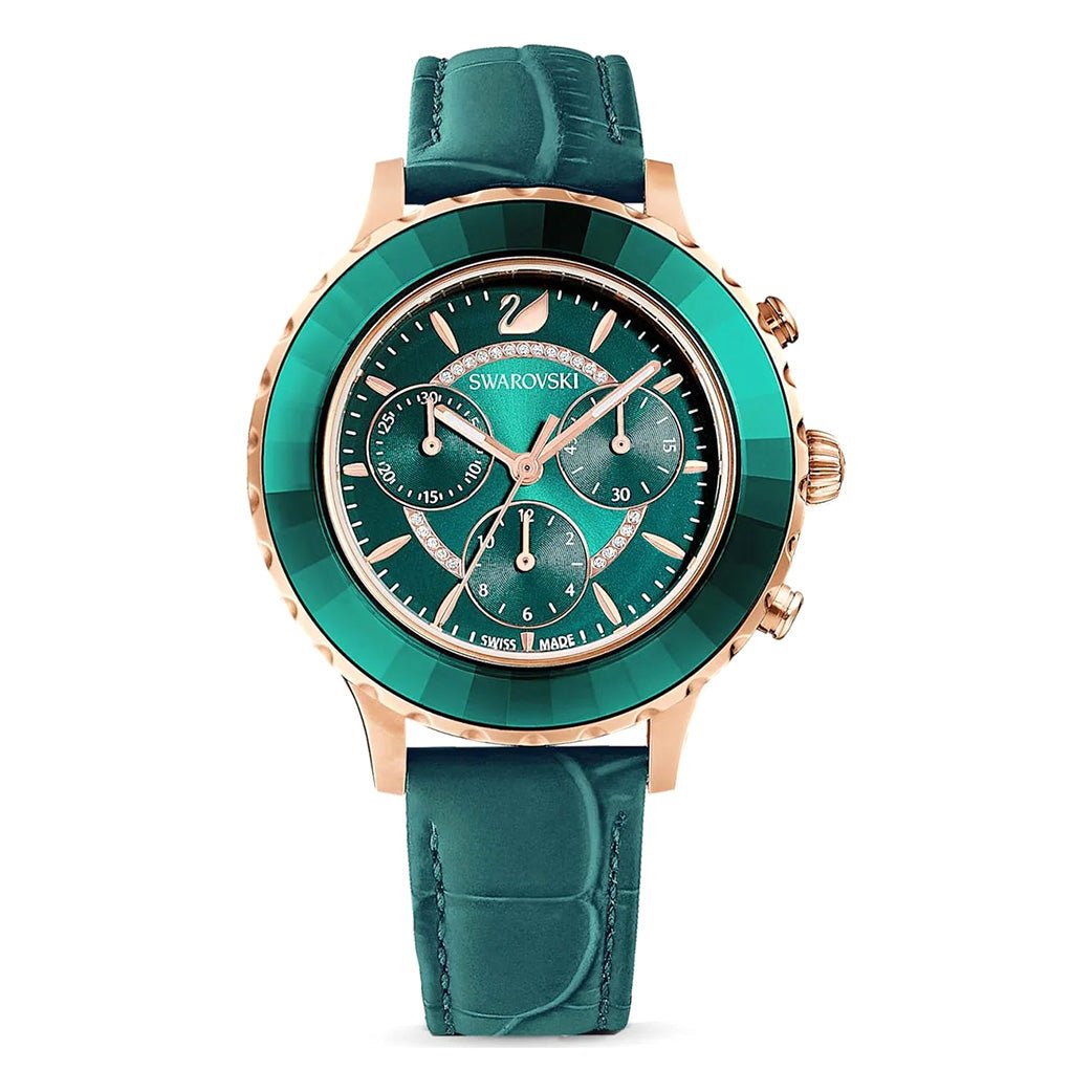 Swarovski Octea Lux Chrono Ladies Green Rose Gold Watch 5452498 -korean beauty