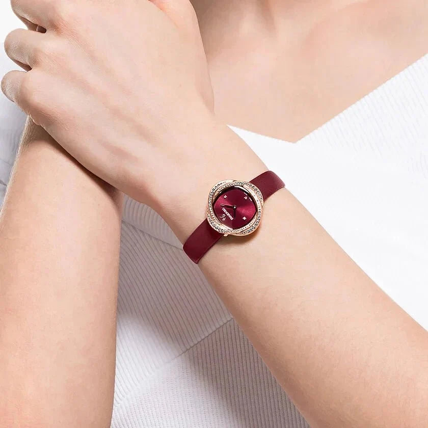 Swarovski Crystal Flower Ladies Red Watch 5552780 -korean beauty