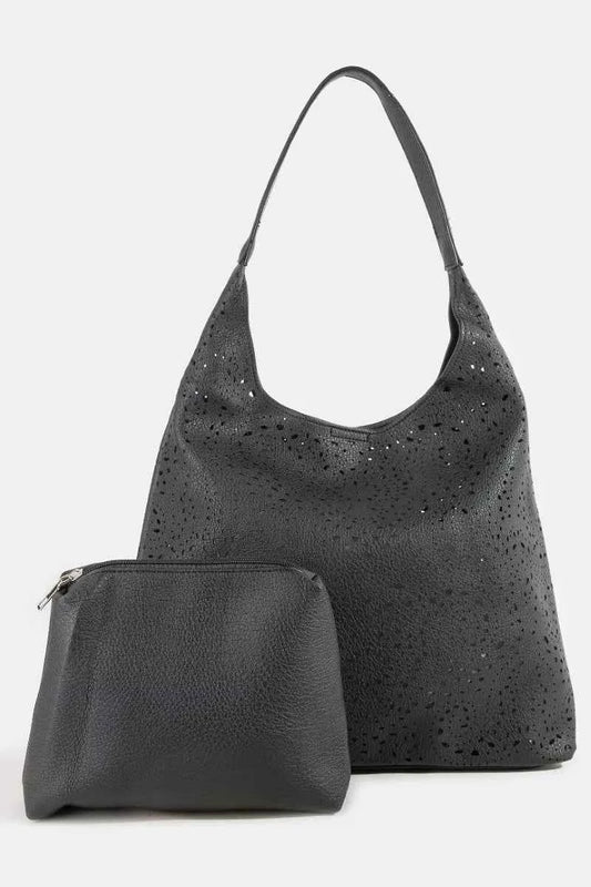 Fame Intricate Cutout Motif Leather Shoulder Bag