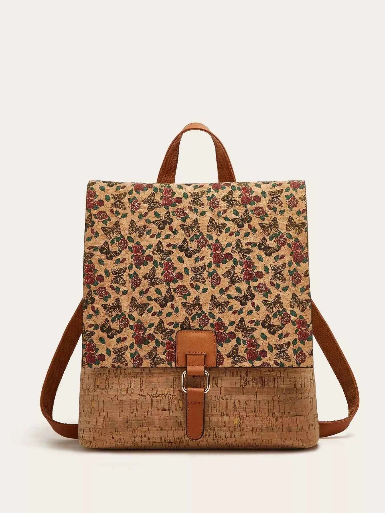 Vintage Bark Print Flap Backpack