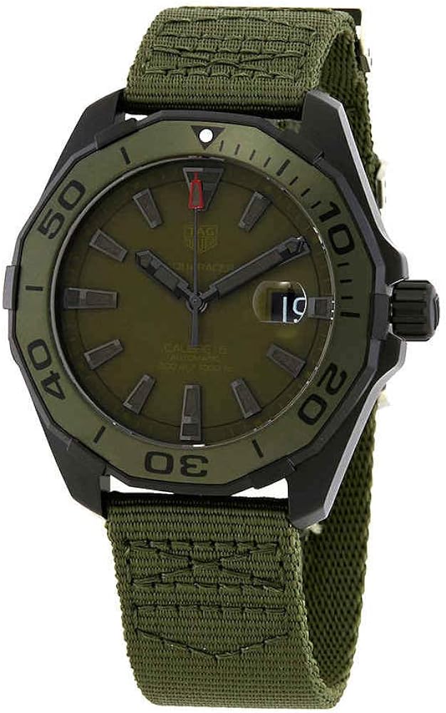 Tag Heuer Aquaracer Automatic Green Dial Khakhi Green Nylon Strap Watch For Men Way208e Fc8222 -korean beauty