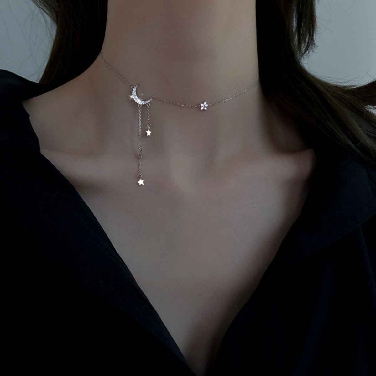 925 Sterling Silver Star Moon Necklace