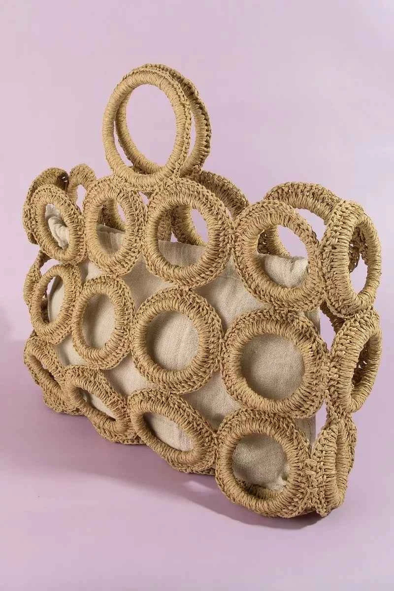 Fame Straw Round Pattern Mesh Hand Bag