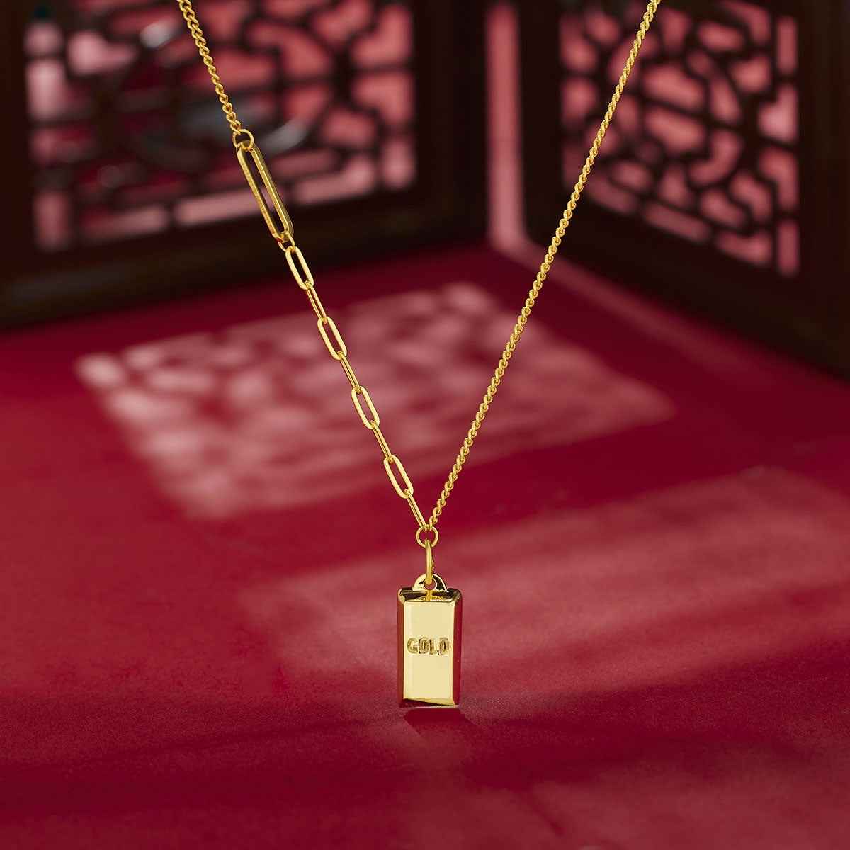 18K Gold-Plated Bar Pendant Necklace
