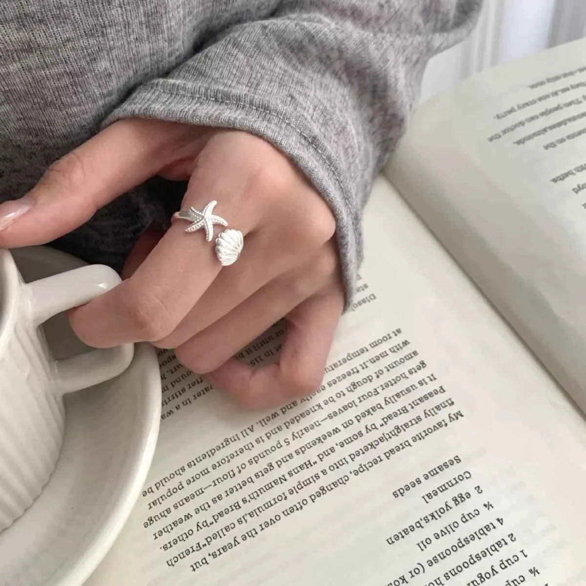 Starfish & Seashell Open Ring