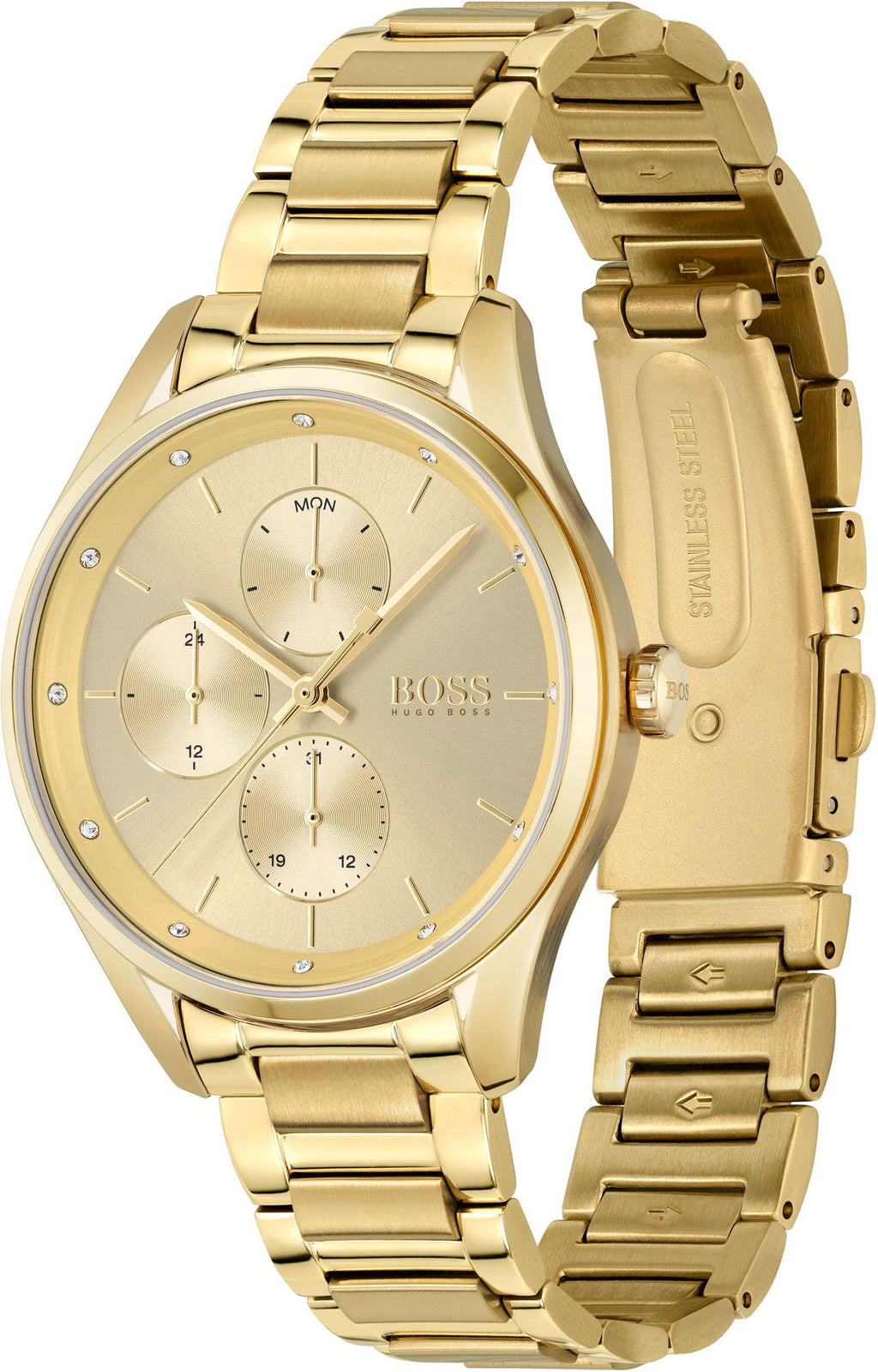 Hugo Boss Womens 1502584 Grand Course Quartz Gold Tone Stainless Steel Watch -korean beauty