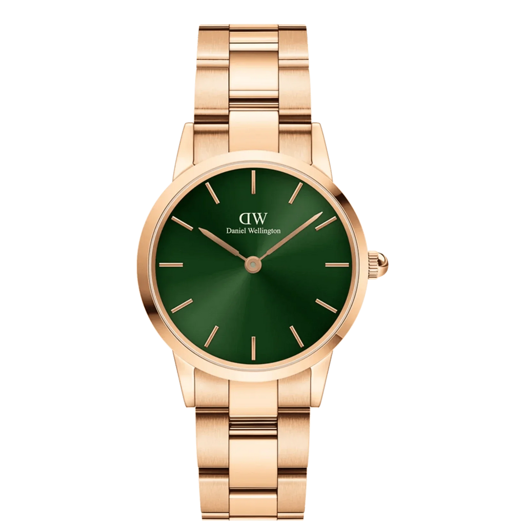 Daniel Wellington Ladies Rose Gold Iconic Link Emerald Watch Dw00100421 -korean beauty