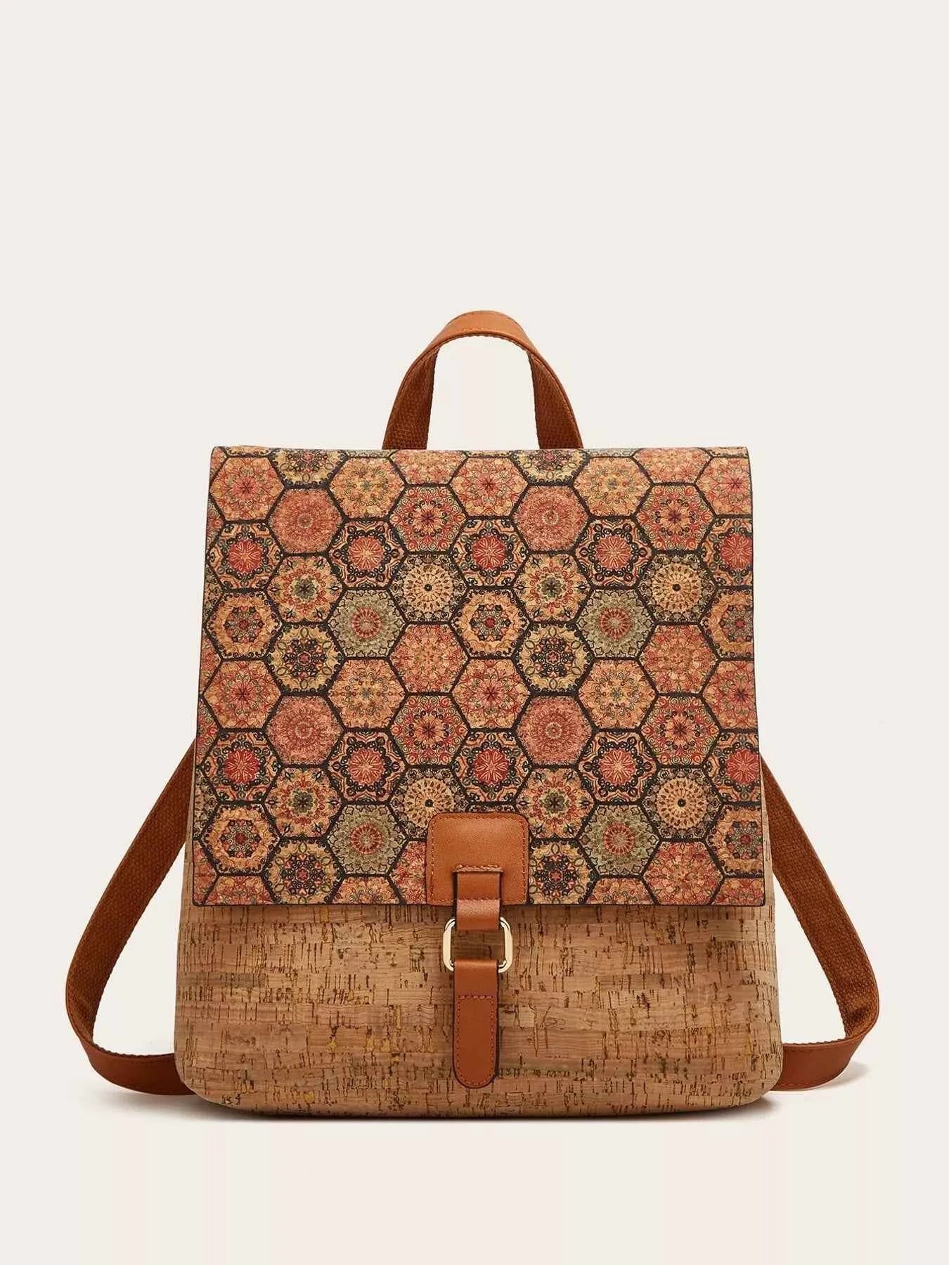 Vintage Bark Print Flap Backpack
