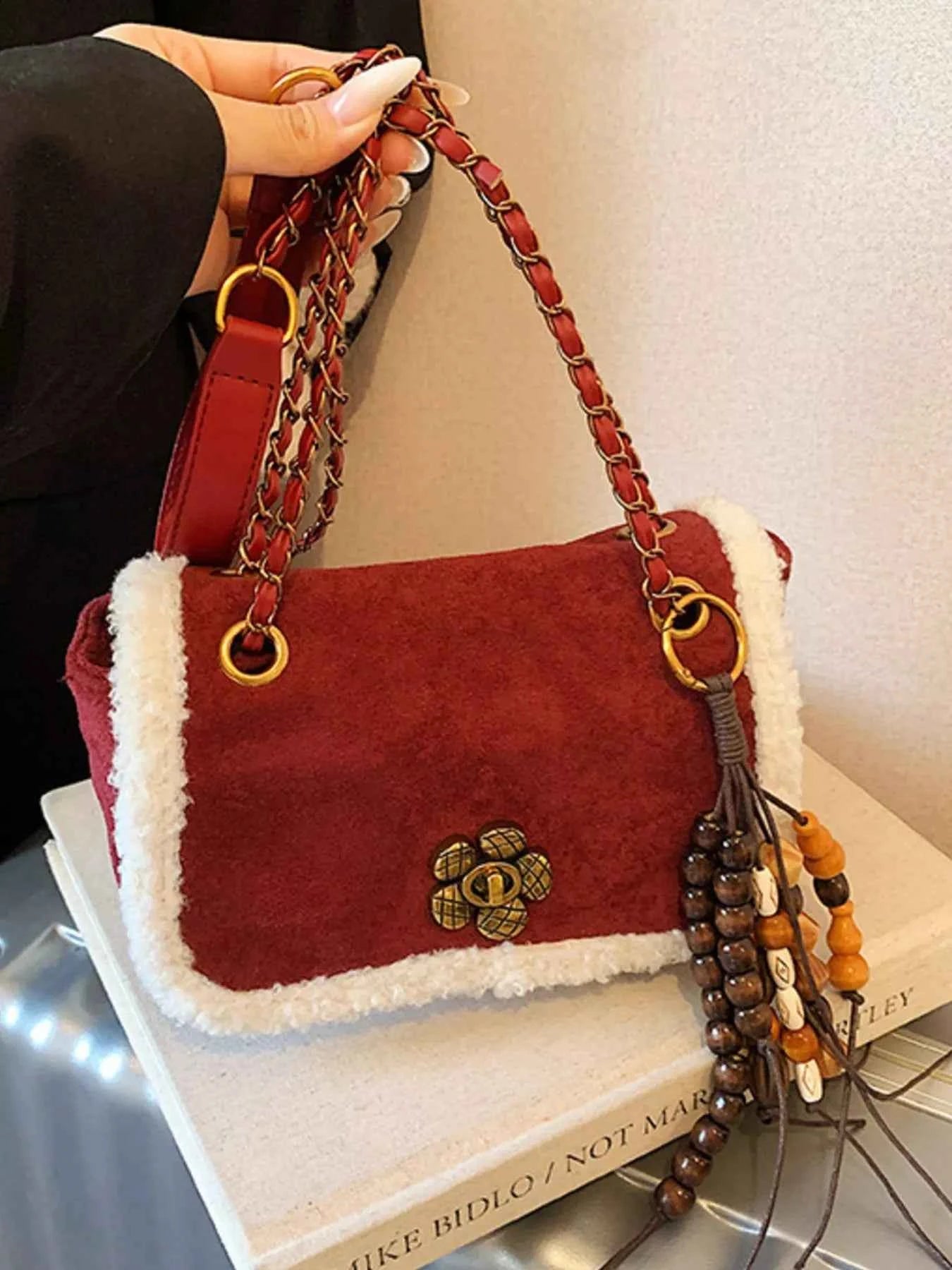 Fluffy Trim Shoulder Bag