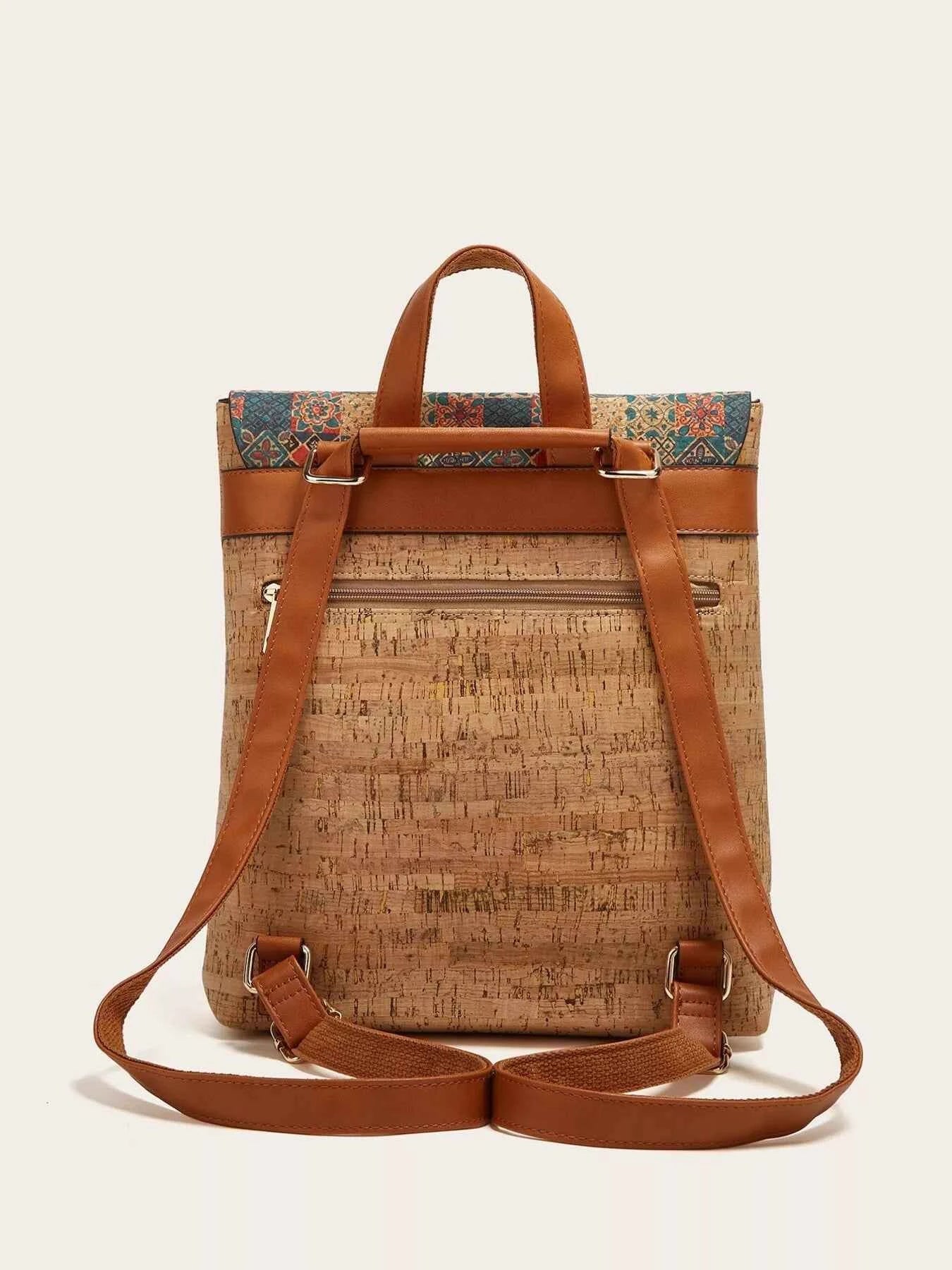 Vintage Bark Print Flap Backpack