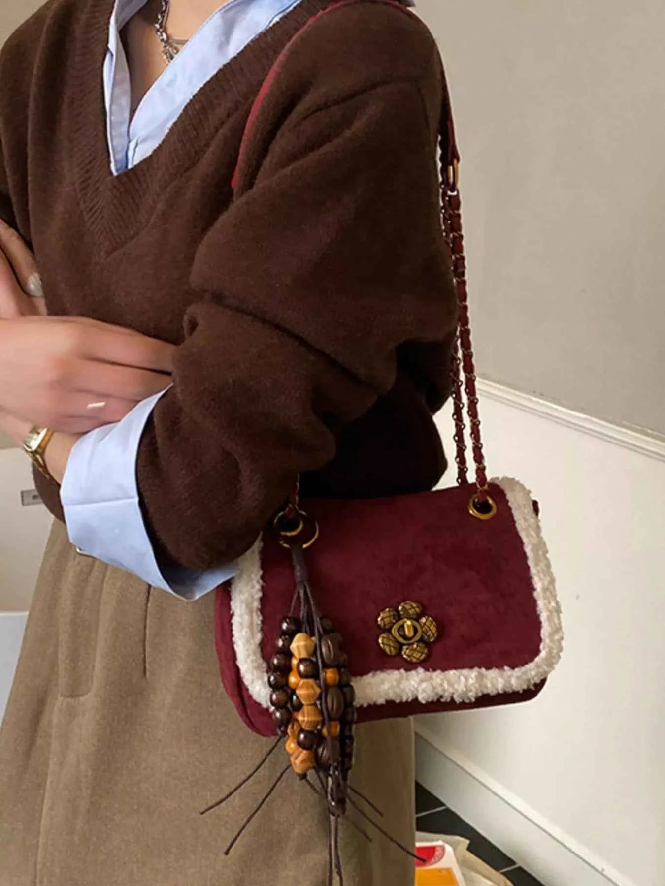 Fluffy Trim Shoulder Bag