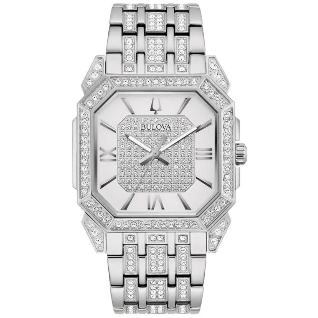 Bulova Crystal Mens Silver Watch 96a285 -korean beauty