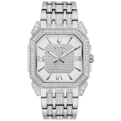 Bulova Crystal Mens Silver Watch 96a285 -korean beauty